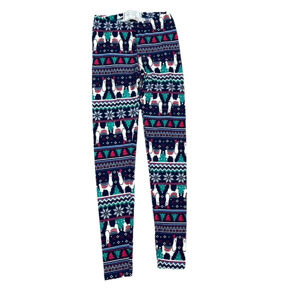 Derek Heart Christmas Lllama Holiday Leggings Small Stretch Low Rise Pant Party - Picture 1 of 5